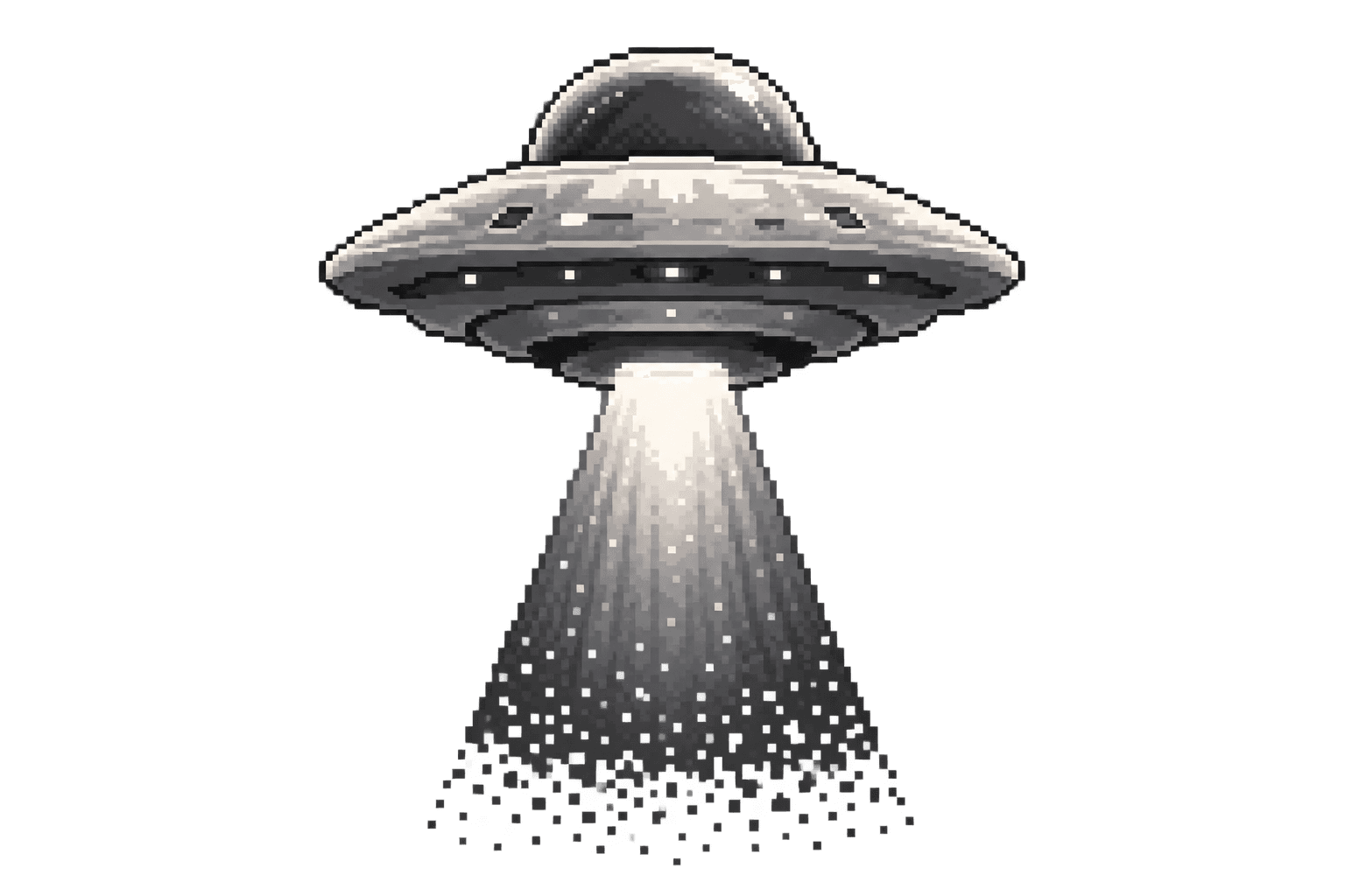Pixel art flying saucer emitting a signal beam